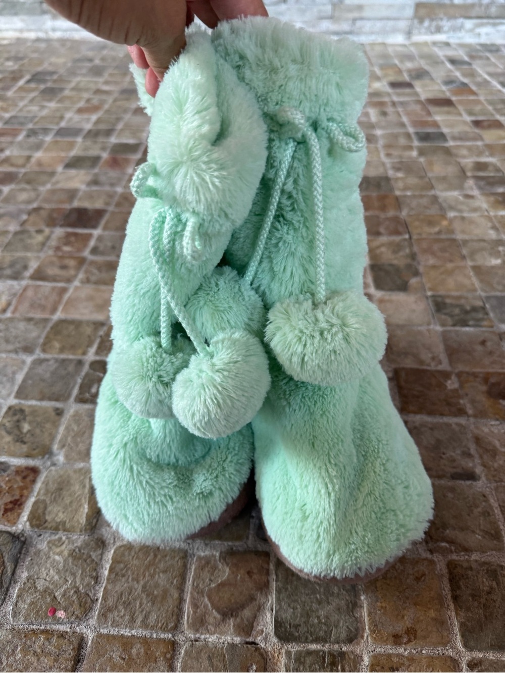 Old navy Cozy Mint Plush Pom-Pom Slipper Boots - Picture 4 of 5